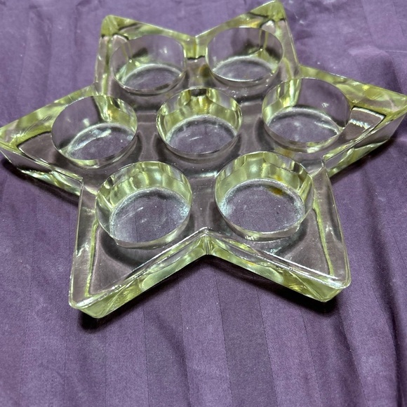 Star-Shaped Glass Candle Holder-7 tea-light- vintage- heavy Star holder - Picture 8 of 11